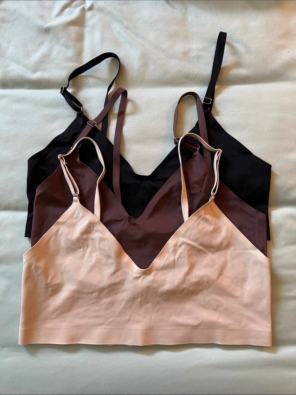 Soft No-Show V-Neck Bralette Set in Black, Purple and Nude